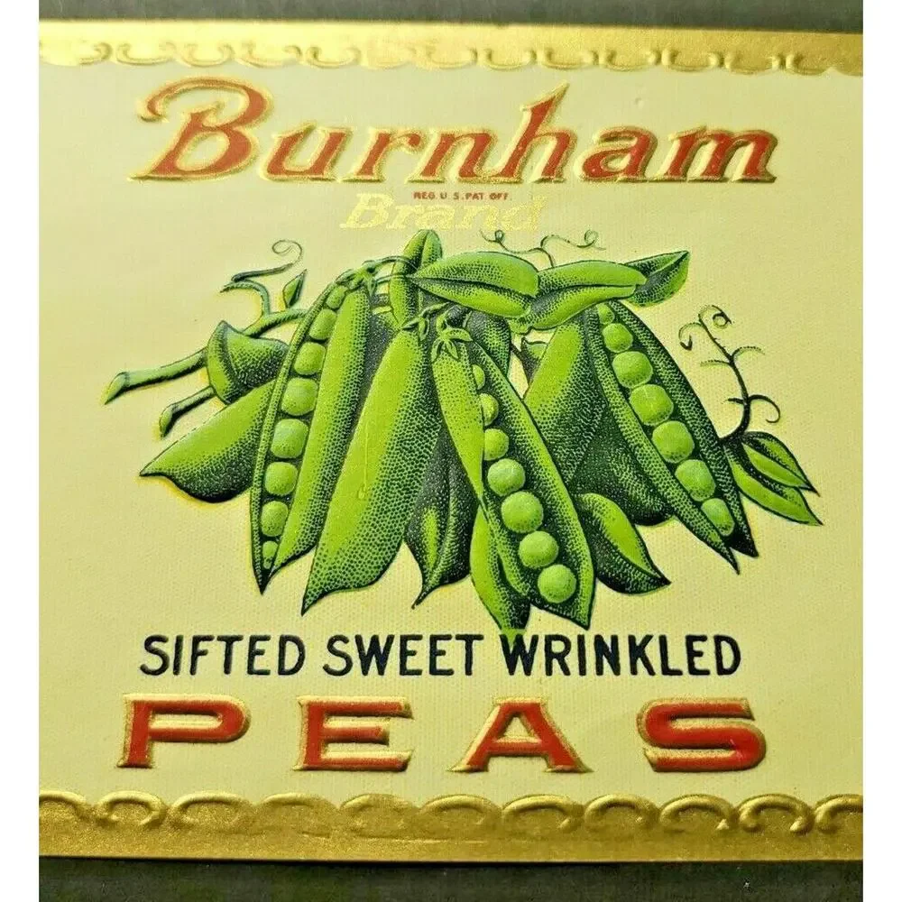 Vintage Burnham Brand Wrinkled Pea Edgett Burnham Co New York 1940s Can Label Z2